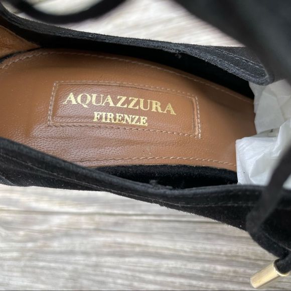 AQUAZZURA Babe 105 black suede tie ankle bootie high heels 6 - Picture 6 of 13